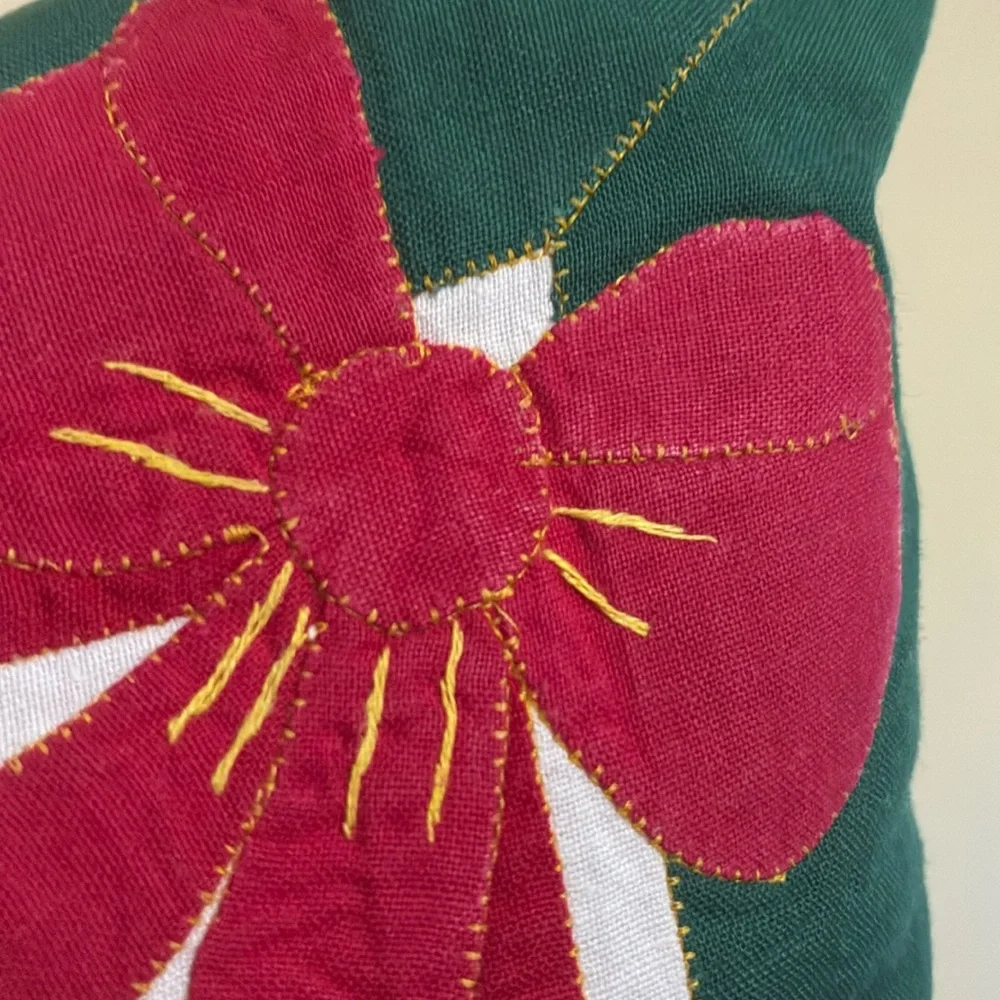 Embroidered Poinsettia-Bow Rectangular Pillow